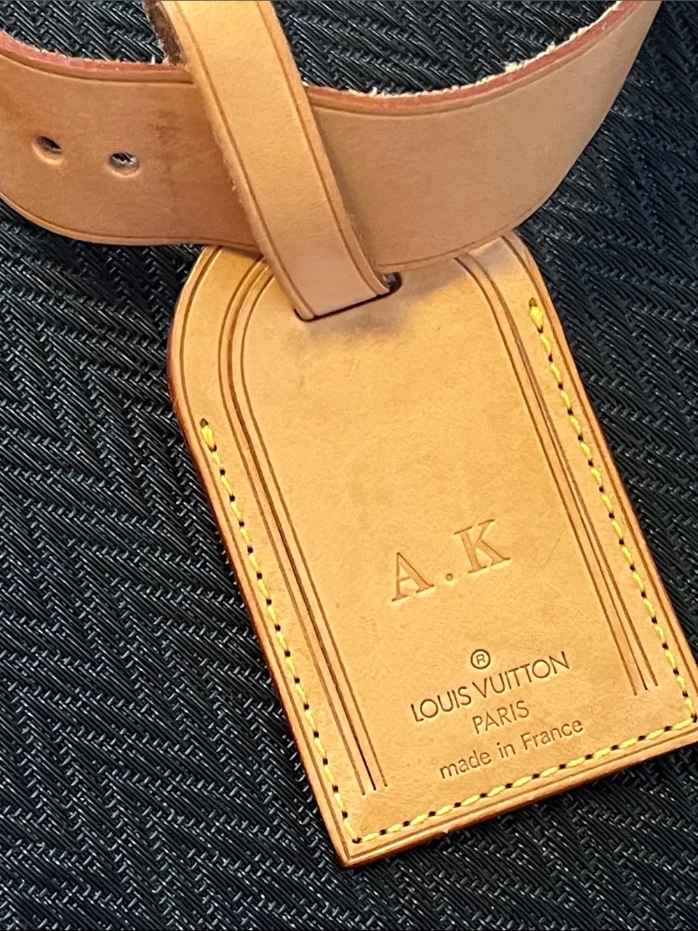 Louis Vuitton Natural Tan Leather Luggage Tag with Initials